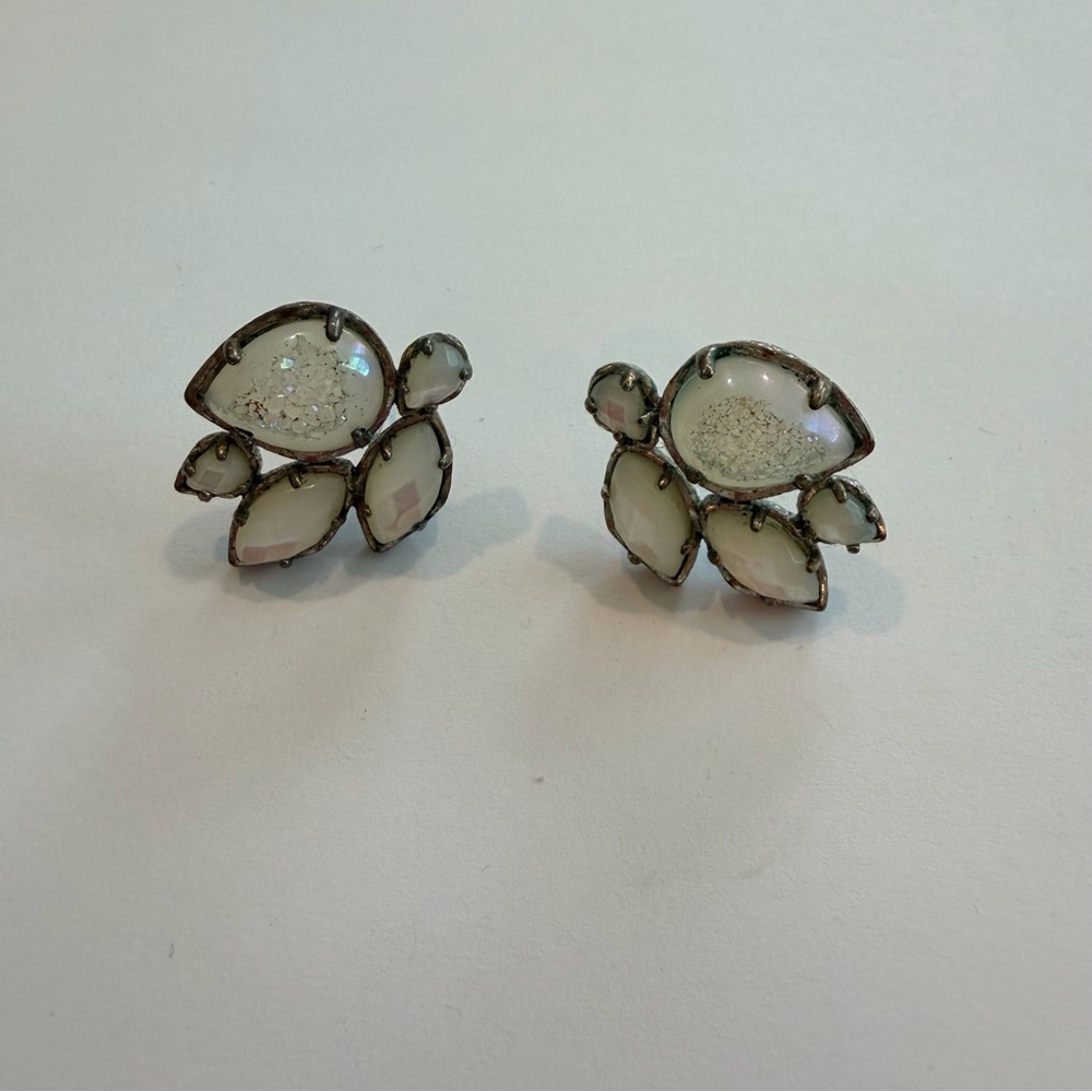 Kendra Scott Carmella Iridescent Drusy White Cluster Stud Earrings